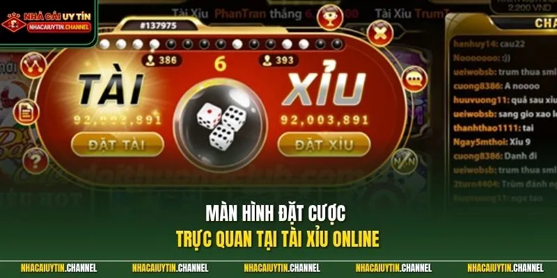 Màn hình đặt cược trực quan tại Tài Xỉu Online